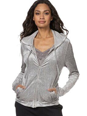 Majestic Filatures Full Zip Stretch Hoodie Silver Metallic Good Cond Women - M